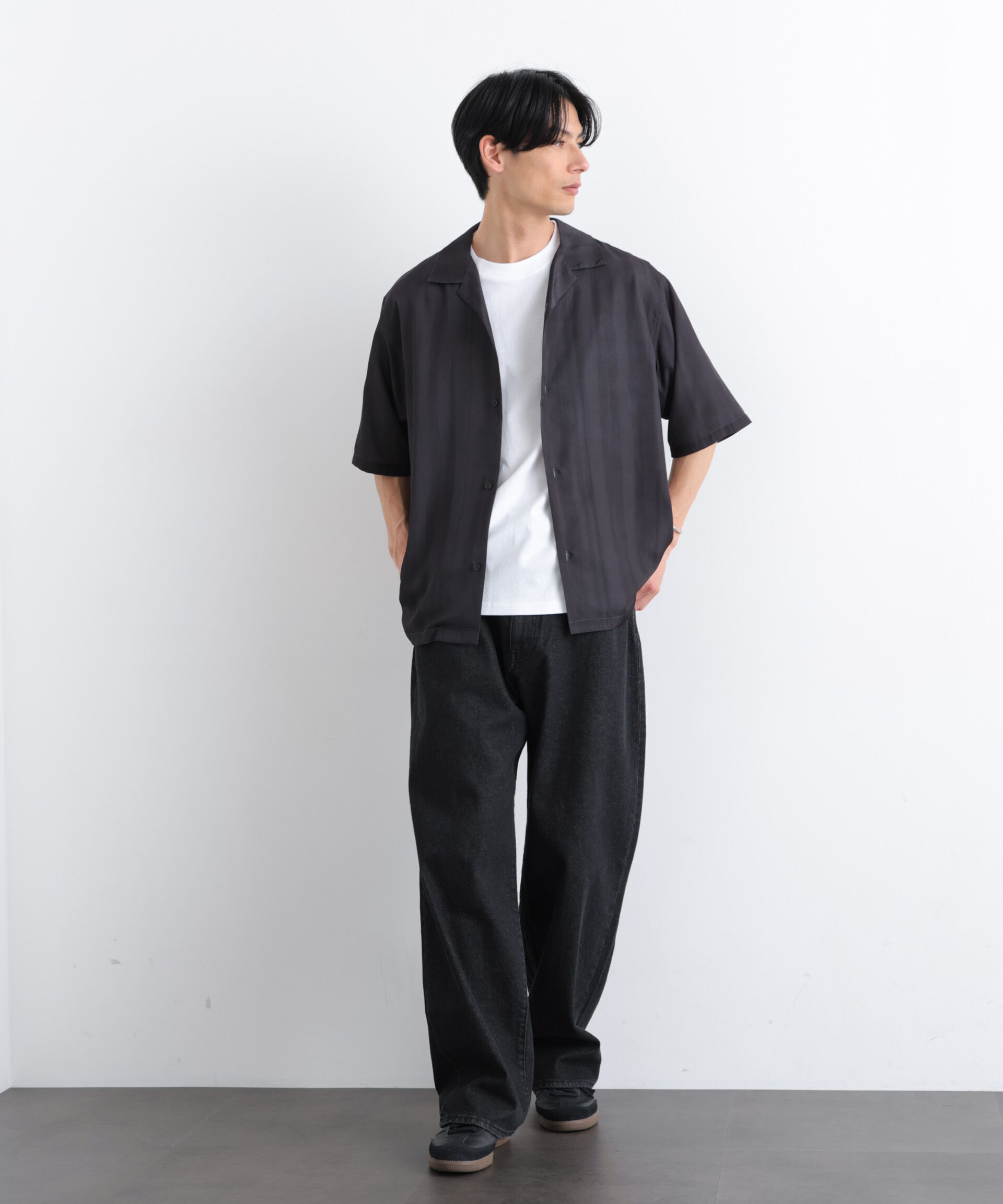 nano･universe「デザインストライプシャツ 半袖」|シャツ・ブラウス|