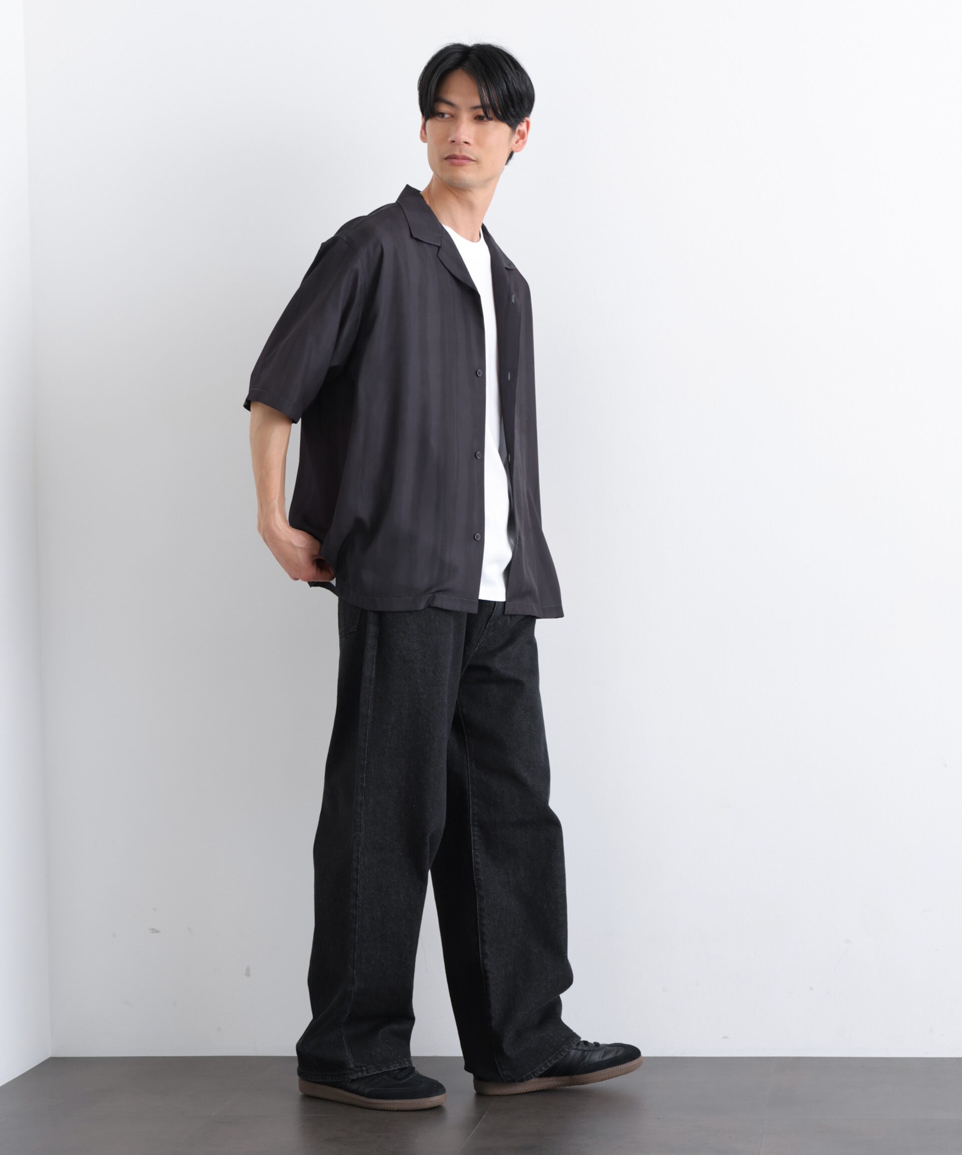 nano･universe「デザインストライプシャツ 半袖」|シャツ・ブラウス|