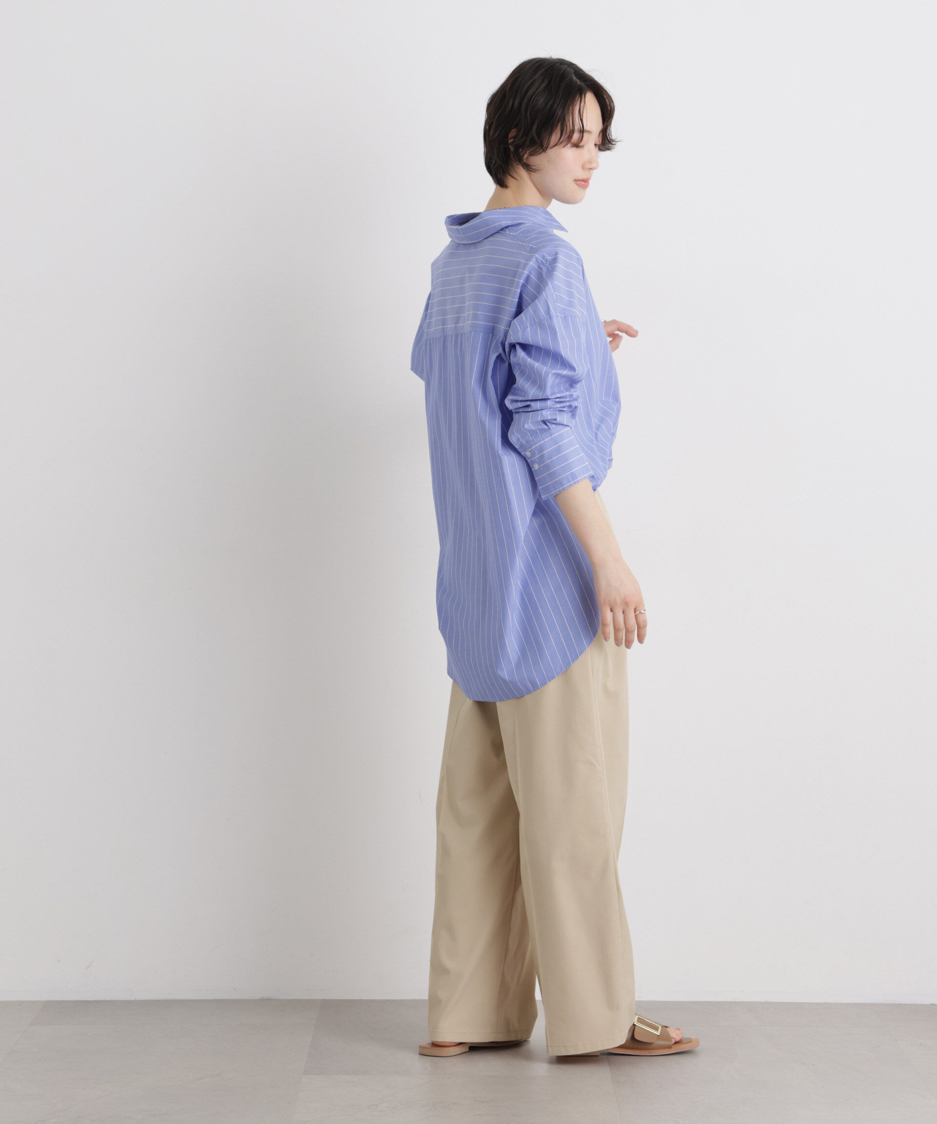 nano･universe「エバークリース加工タックワイドセンタープレスパンツ」|チノ|