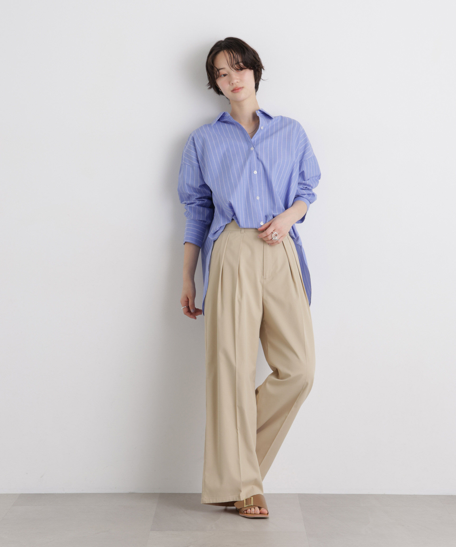 nano･universe「エバークリース加工タックワイドセンタープレスパンツ」|チノ|