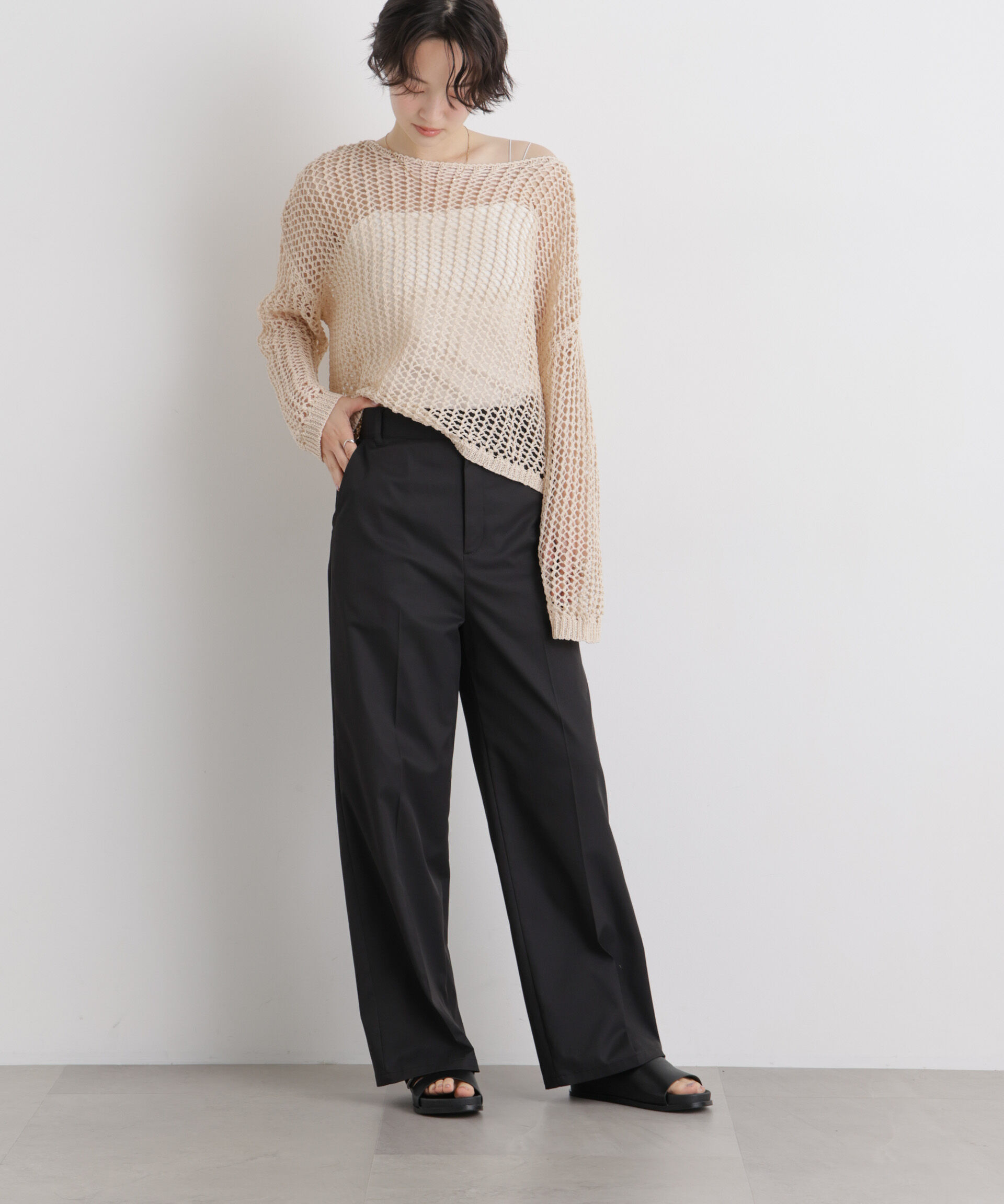 nano･universe「エバークリース加工ストレートセンタープレスパンツ」|チノ|