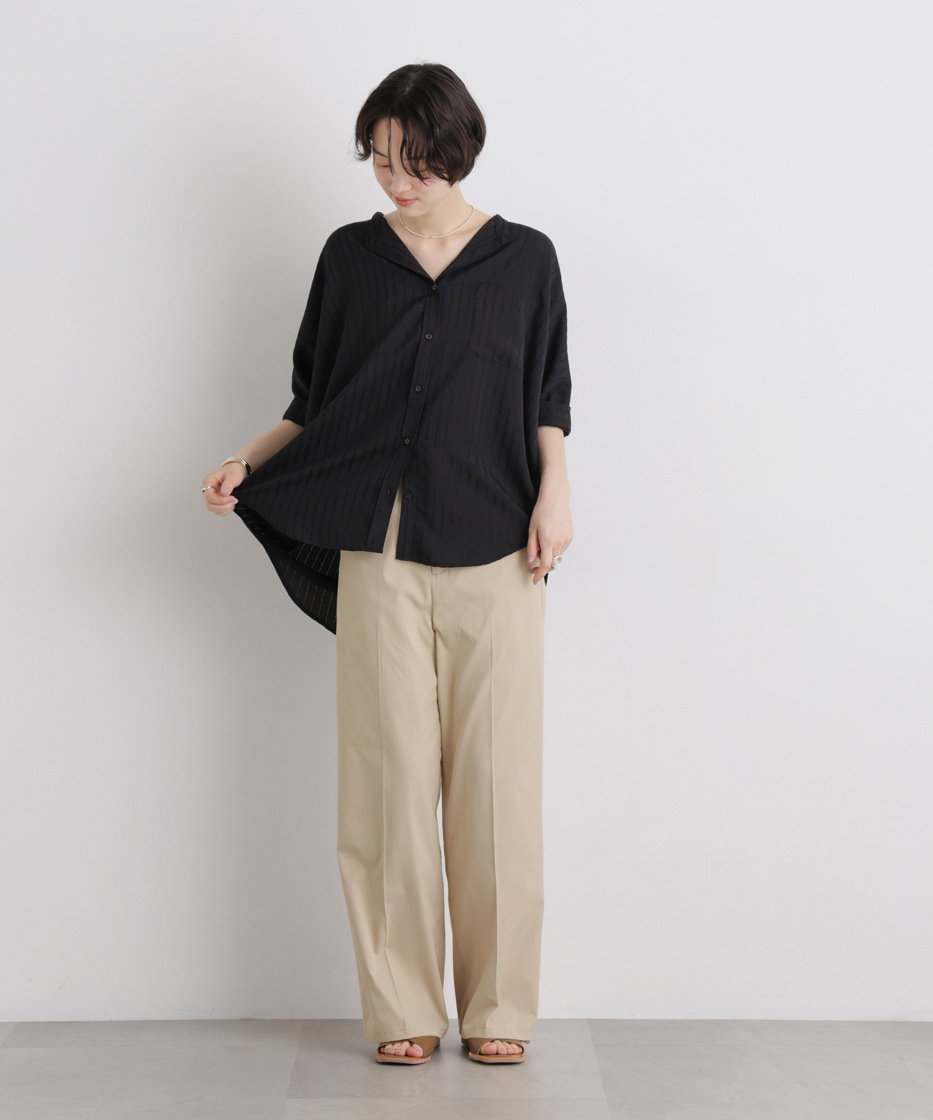 nano･universe「エバークリース加工ストレートセンタープレスパンツ」|チノ|