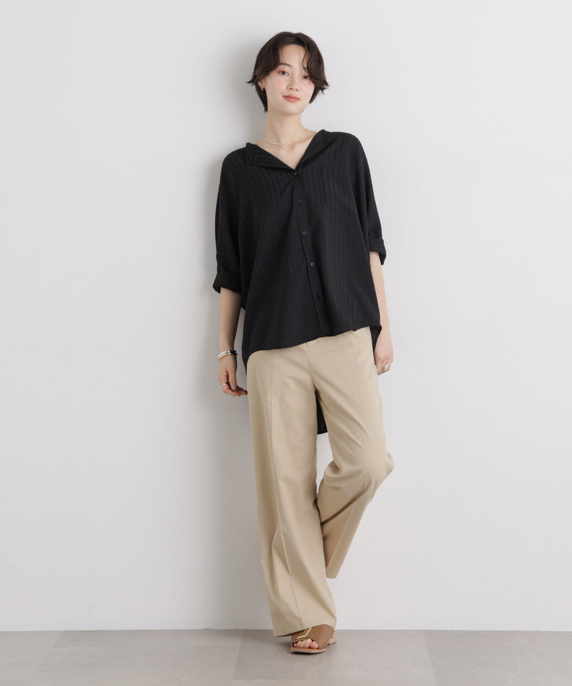 nano･universe「エバークリース加工ストレートセンタープレスパンツ」|チノ|