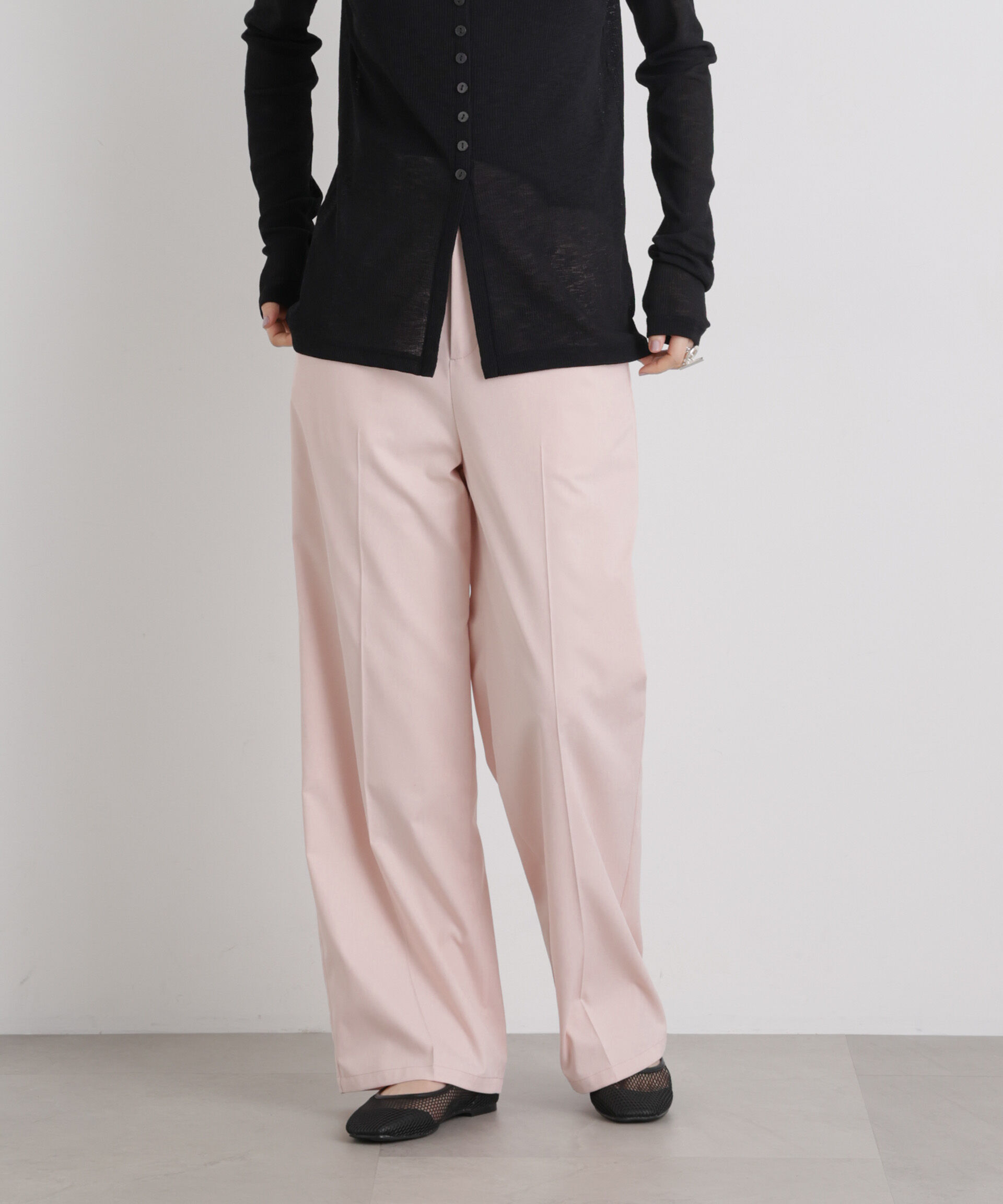 nano･universe「エバークリース加工ストレートセンタープレスパンツ」|チノ|ピンク