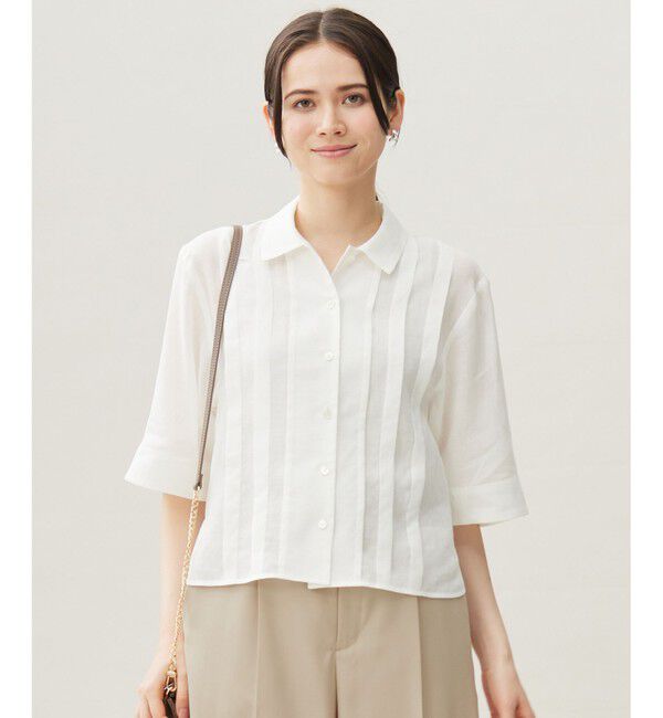 自由区「シアーラミーローンクロップド丈 ブラウス」|シャツ・ブラウス|オフ