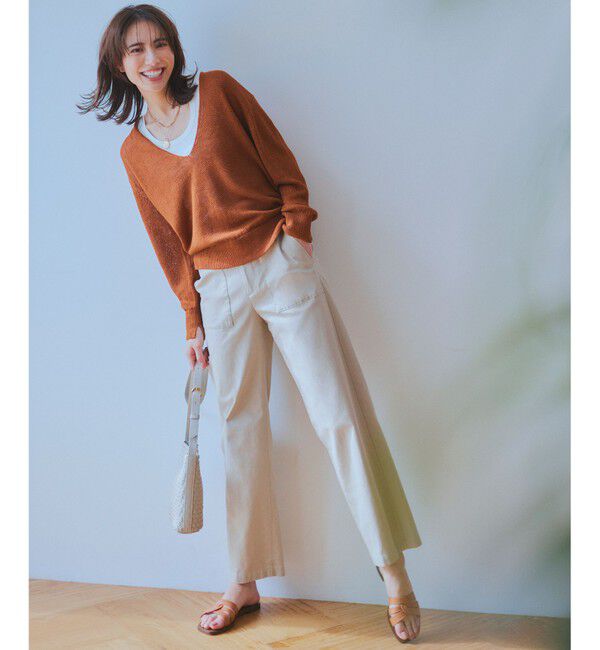 23区「【CLASSY.6月号掲載/洗える】ピュアリネンバルキー Vネックニット」|ニット・セーター|