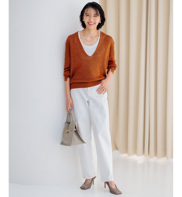 23区「【CLASSY.6月号掲載/洗える】ピュアリネンバルキー Vネックニット」|ニット・セーター|