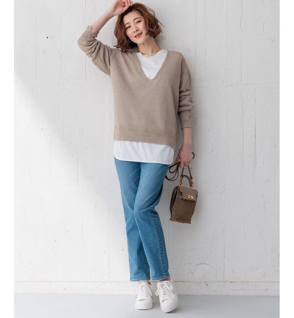 23区「【CLASSY.6月号掲載/洗える】ピュアリネンバルキー Vネックニット」|ニット・セーター|