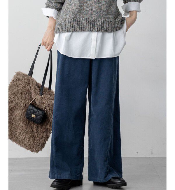 23区「【滝沢眞規子さん着用/洗える】コットン コーデュロイ ワイド パンツ」|その他|ダルブルー系