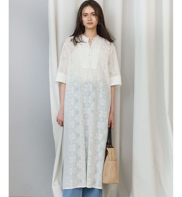 23区「【SLOW/一部店舗限定】モチーフレース ワンピース」|ワンピース|オフホワイト