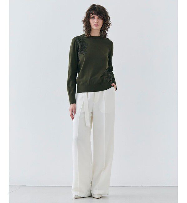 BEIGE,「【ご好評により新色追加！洗える】WILLOW / アシンメトリーレースクルーネックニット」|ニット・セーター|