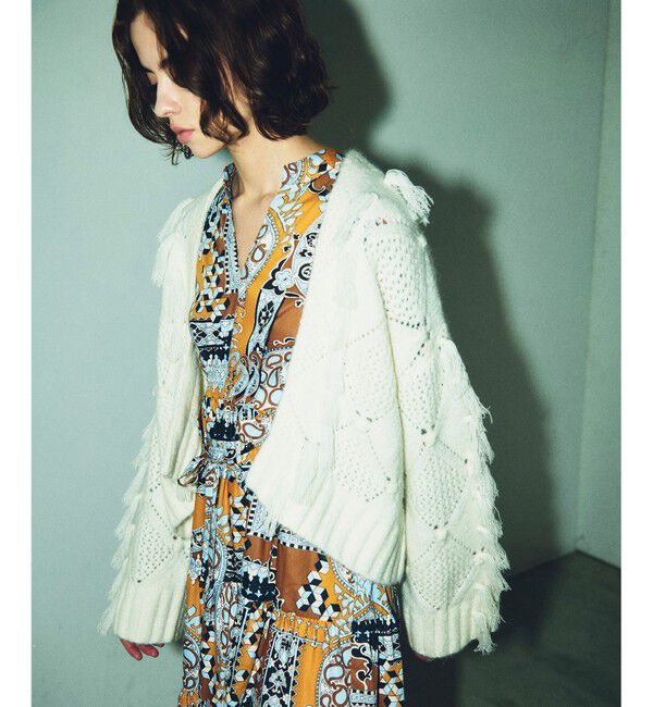 GRACE CONTINENTAL「フリンジショートニットカーディガン」|カーディガン|