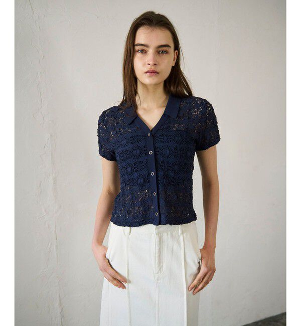 GRACE CONTINENTAL「レースカットスキッパートップ」|シャツ・ブラウス|ネイビー