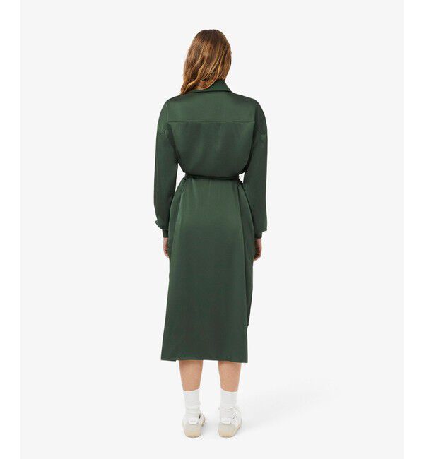 LACOSTE「サイドスリット シャイニーツイルロングドレス ハーフジップワンピース」|ワンピース|