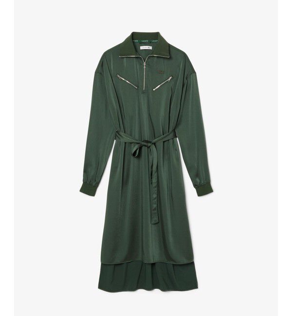 LACOSTE「サイドスリット シャイニーツイルロングドレス ハーフジップワンピース」|ワンピース|