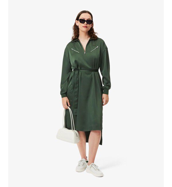 LACOSTE「サイドスリット シャイニーツイルロングドレス ハーフジップワンピース」|ワンピース|