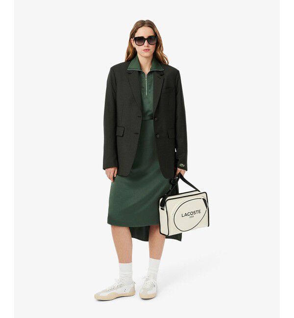 LACOSTE「サイドスリット シャイニーツイルロングドレス ハーフジップワンピース」|ワンピース|