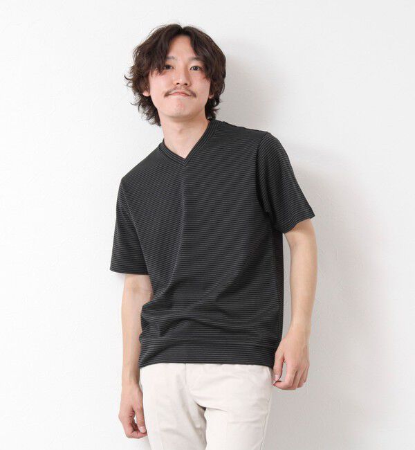NOLLEY'S goodman「《ビジカジ対応》セミシルケットスムース ボーダー Vネック ドレスTシャツ 25SS」|Tシャツ・カットソー|