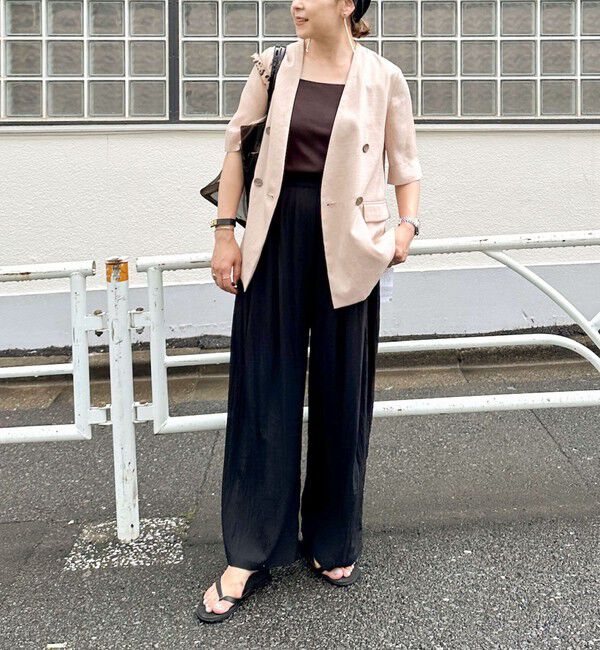 NOLLEY'S「ウォッシャブルリネン風シアー5分袖ジャケット」|ノーカラージャケット|