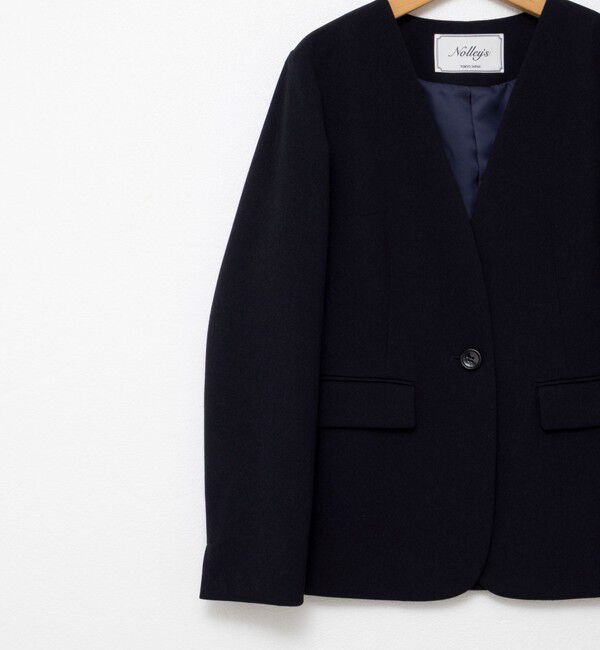 NOLLEY'S「《セットアップ対応》ウォッシャブルサージストレッチVネックジャケット」|ノーカラージャケット|