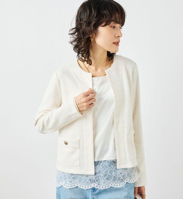 NOLLEY'S「ウォッシャブルツィーディージャージジャケット」|ノーカラージャケット|