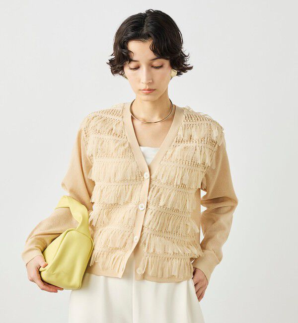 NOLLEY'S「《手洗い可能》チュールフリンジVネックカーディガン」|カーディガン|