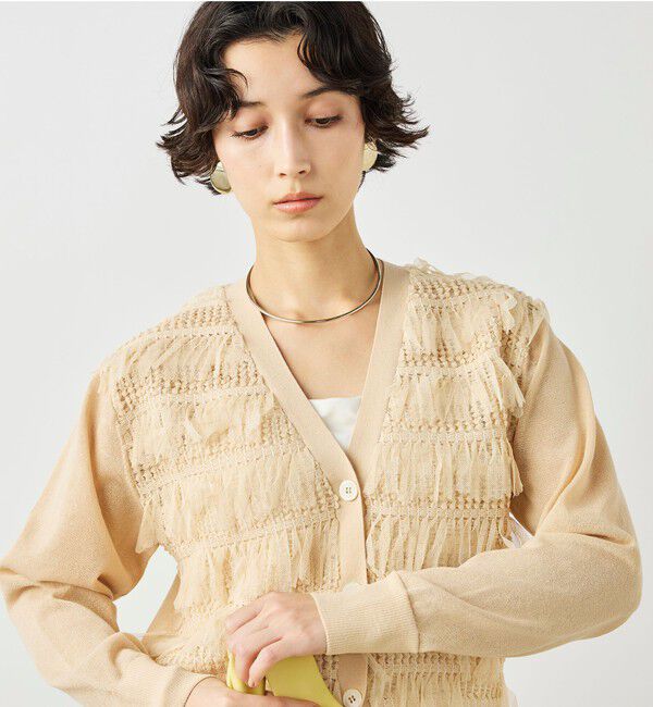 NOLLEY'S「《手洗い可能》チュールフリンジVネックカーディガン」|カーディガン|
