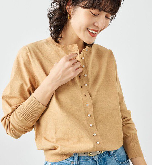 NOLLEY'S「《手洗い可能》コットンテックスクルーネックカーディガン」|カーディガン|