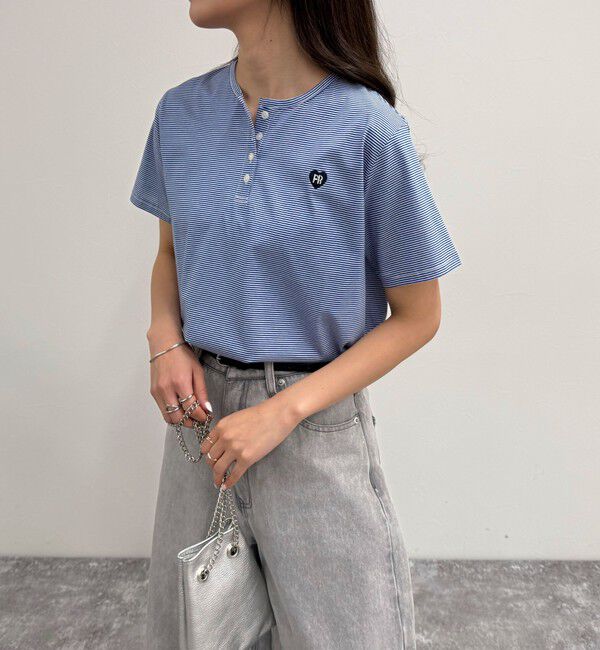 fredy emue「ハートFR刺繍ヘンリーTシャツ」|Tシャツ・カットソー|