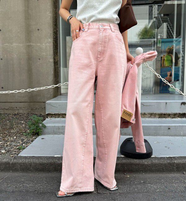 fredy emue「カラーストレートデニムパンツ」|デニム|ピンク