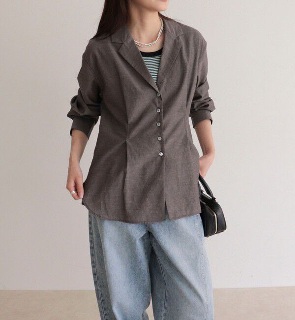 fredy emue「【人気アイテムの夏バージョン】リネン混シアーテーラードシャツ」|シャツ・ブラウス|
