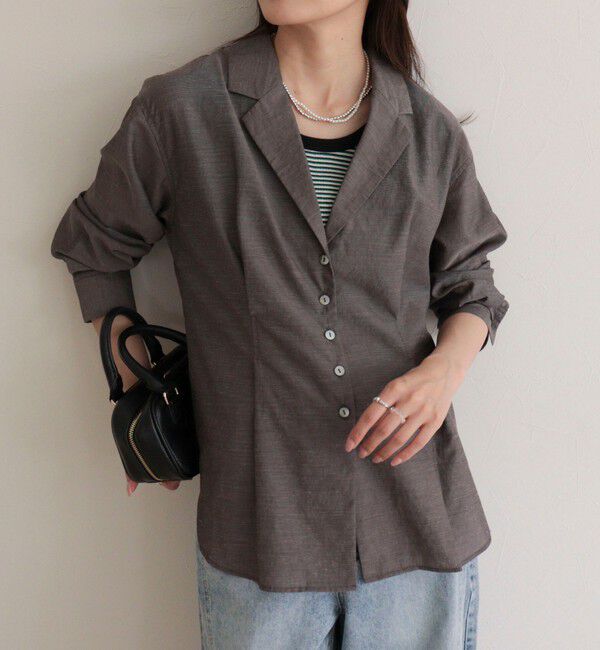 fredy emue「【人気アイテムの夏バージョン】リネン混シアーテーラードシャツ」|シャツ・ブラウス|