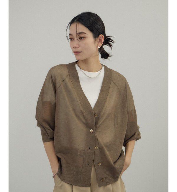 SALON adam et rope'「ブライトラメVネックシアーカーディガン / UV対策・冷房対策」|カーディガン|