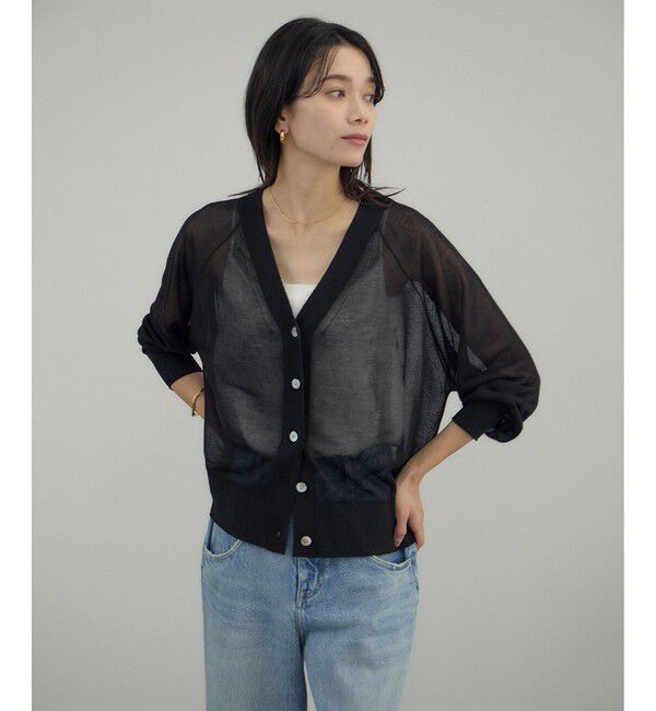 SALON adam et rope'「ブライトラメVネックシアーカーディガン / UV対策・冷房対策」|カーディガン|