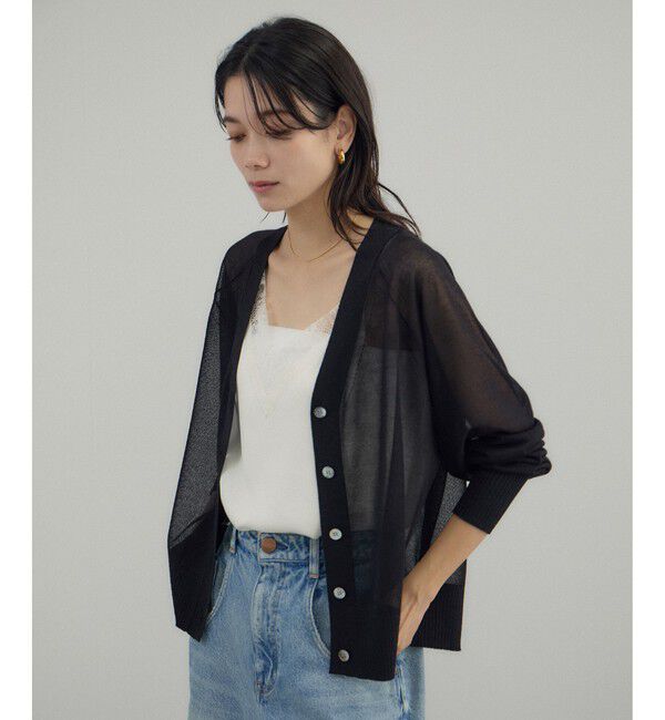 SALON adam et rope'「ブライトラメVネックシアーカーディガン / UV対策・冷房対策」|カーディガン|