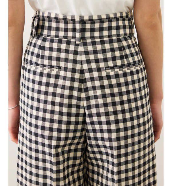 ROPE「リネン混ギンガムチェックワイドパンツ/イージーケア」|チノ|