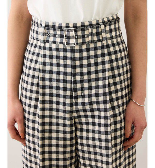 ROPE「リネン混ギンガムチェックワイドパンツ/イージーケア」|チノ|