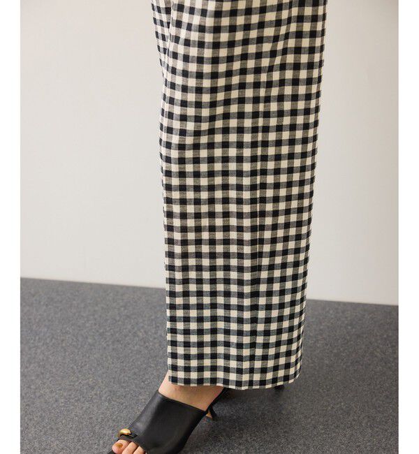 ROPE「リネン混ギンガムチェックワイドパンツ/イージーケア」|チノ|