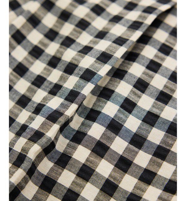 ROPE「リネン混ギンガムチェックワイドパンツ/イージーケア」|チノ|