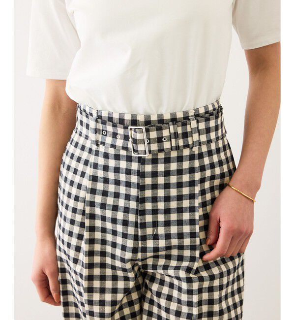 ROPE「リネン混ギンガムチェックワイドパンツ/イージーケア」|チノ|