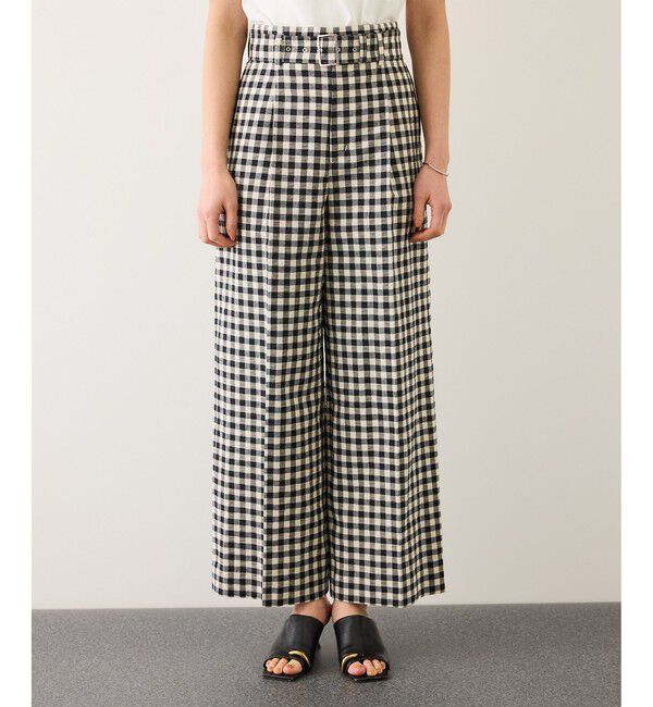 ROPE「リネン混ギンガムチェックワイドパンツ/イージーケア」|チノ|