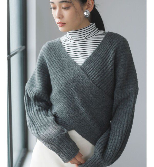 VIS「ふんわりカシュクールニットプルオーバー」|ニット・セーター|チャコール(06)