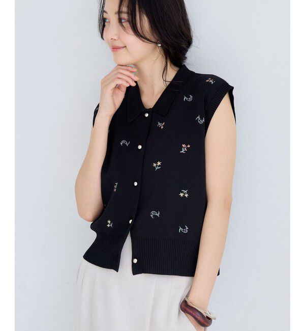 VIS「エンブロイダリーカーディガントップス」|カーディガン|ブラック(01)