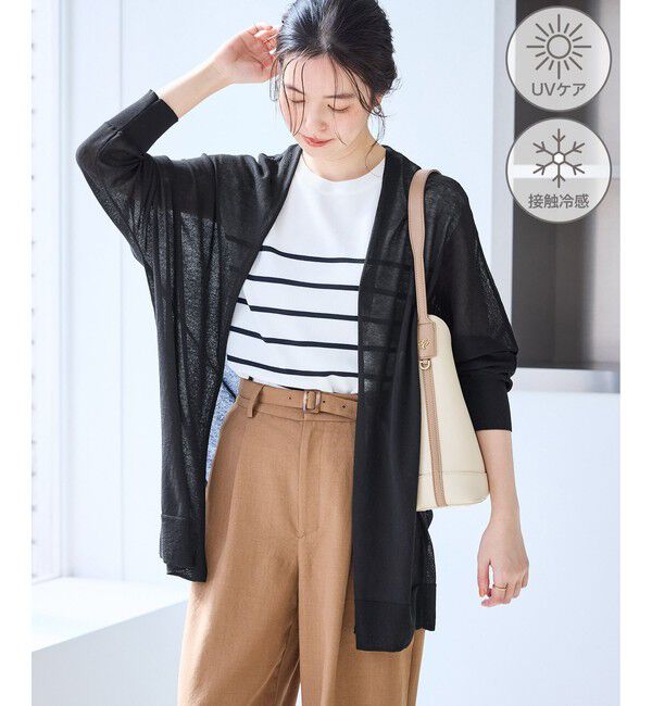 Rope&rsquo;Picnic「シャーベットニット トッパーカーディガン/UVケア・接触冷感」|カーディガン|ブラック(01)
