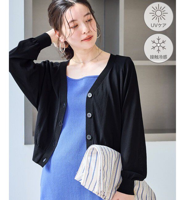 Rope&rsquo;Picnic「シャーベットニット ショート丈Vネックカーディガン/UVケア・接触冷感」|カーディガン|ブラック(01)