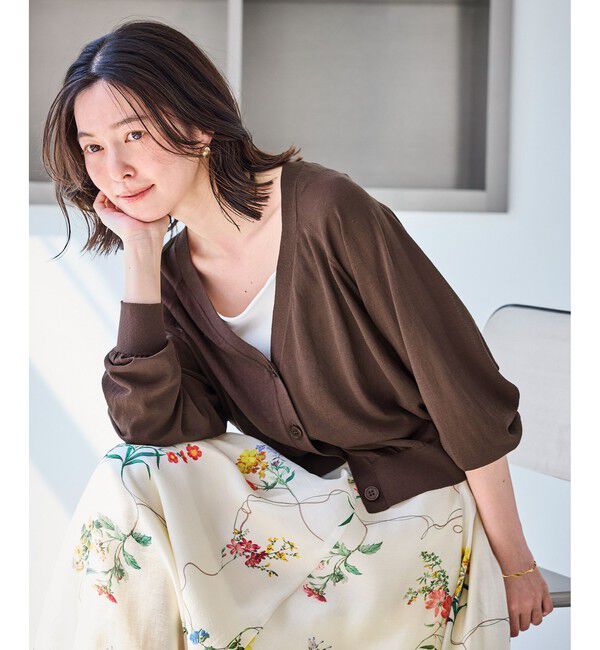 Rope&rsquo;Picnic「シャーベットニット ショート丈Vネックカーディガン/UVケア・接触冷感」|カーディガン|