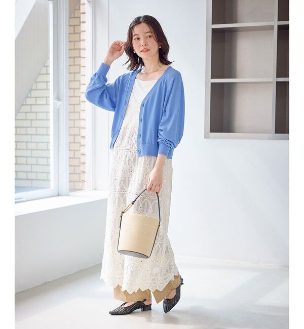 Rope&rsquo;Picnic「シャーベットニット ショート丈Vネックカーディガン/UVケア・接触冷感」|カーディガン|