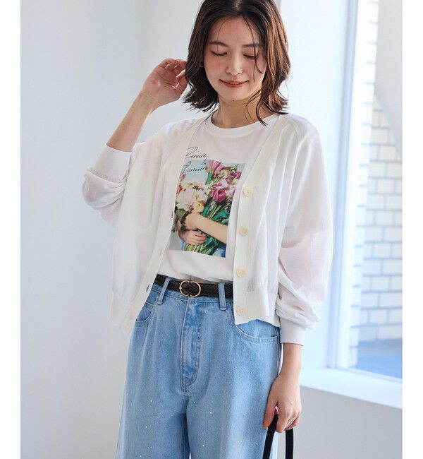 Rope&rsquo;Picnic「シャーベットニット ショート丈Vネックカーディガン/UVケア・接触冷感」|カーディガン|