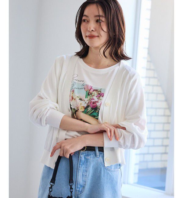 Rope&rsquo;Picnic「シャーベットニット ショート丈Vネックカーディガン/UVケア・接触冷感」|カーディガン|