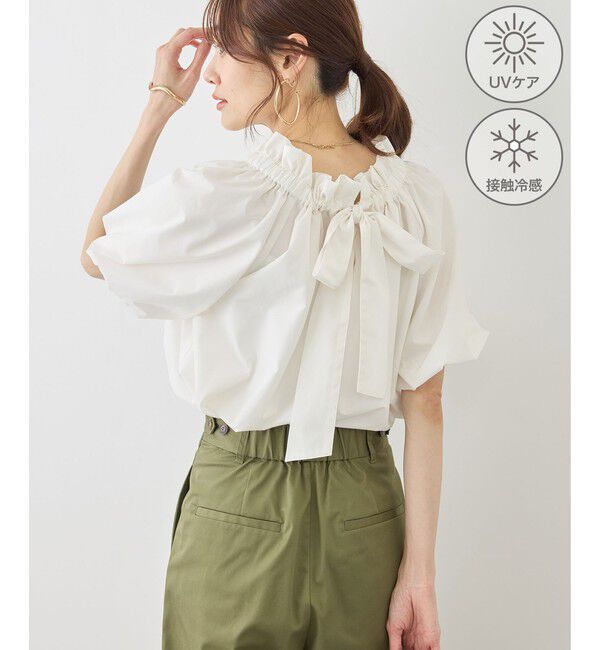 Rope&rsquo;Picnic「前後2WAYギャザーリボンデザインシャツ/UVケア・接触冷感・リンクコーデ」|シャツ・ブラウス|オフホワイト(15)